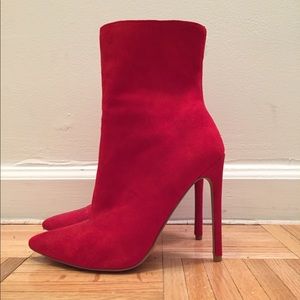Red suede stiletto boots
